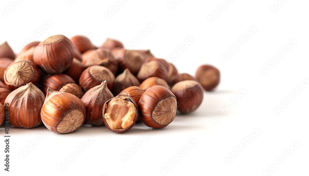 hazelnuts, isolated on white background, copy space hazelnuts, isolated on white background, copy space