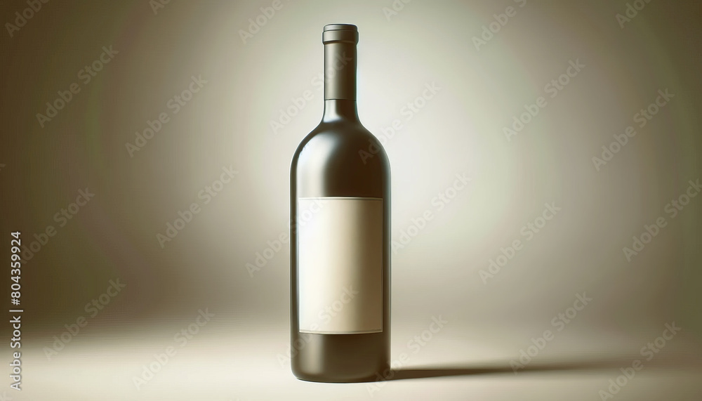 A wine bottle with a blank label on a beige background, modern and clean, ideal for branding mockup. Generative AI A wine bottle with a blank label on a beige background, modern and clean, ideal for branding mockup. Generative AI