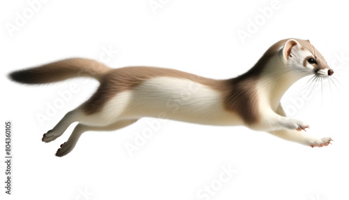 Realistic Weasel Running Side View on Transparent Background, A detailed illustration of a weasel in full sprint, captured from a side view, presented on a transparent or white background. photo