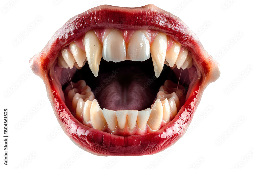 Naklejka premium Halloween vampire dracula mouth with sharp teeth and red lips
