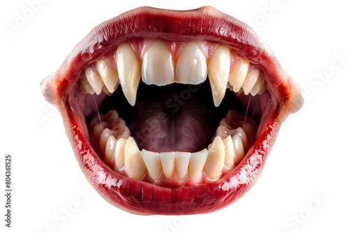 Halloween vampire dracula mouth with sharp teeth and red lips photo