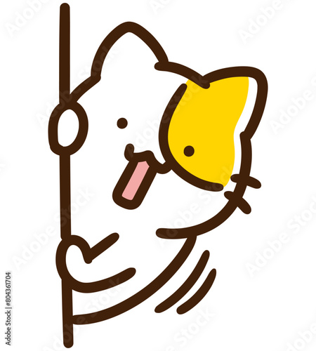 壁から覗き込むかわいいねこのキャラクターのデフォルメイラスト