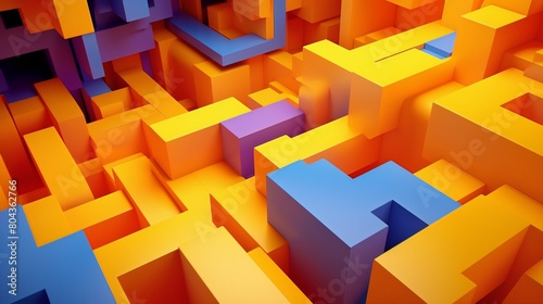 The effect of folded paper in an abstract manner. vivid  multicolored background of yellow. paper maze. three-dimensional rendering