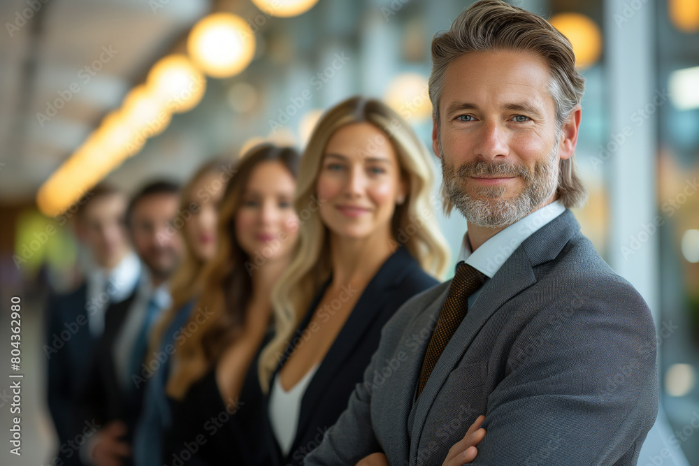 Confident business team in modern office. Portrays teamwork and leadership with style, ideal for corporate advertising and professional profiles Confident business team in modern office. Portrays teamwork and leadership with style, ideal for corporate advertising and professional profiles