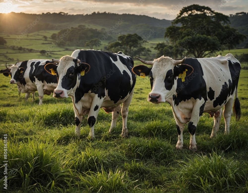 Reflect on the importance of dairy farming in sustainable agriculture with an image of cows grazing on pastureland.
