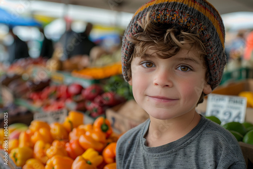 City Market Exploration : A family with children exploring a city market, dressed in casual and comfortable clothing, experiencing the sights, sounds, and flavors of the urban market.