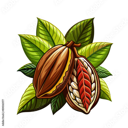 cocoa beans fruit cartoon style on white background