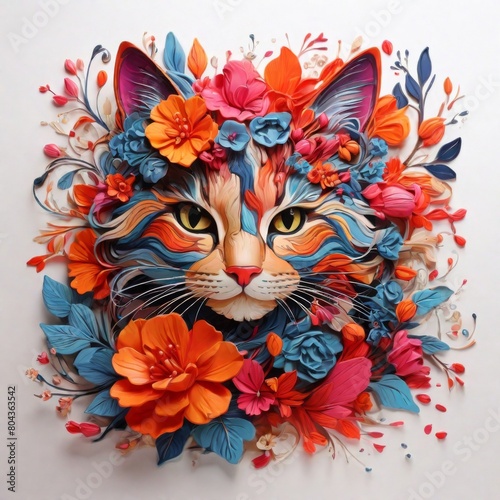 a cat with a wreath of flowers and a cat with a floral pattern