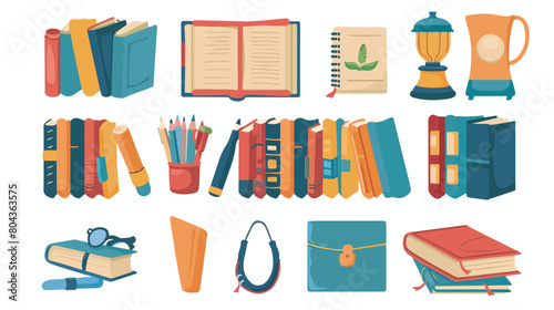 Book and icon set. School supply object and education