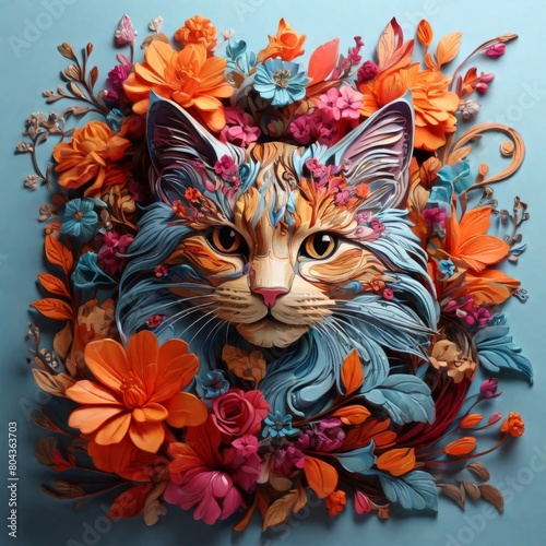 a cat with a wreath of flowers and a cat with a floral pattern