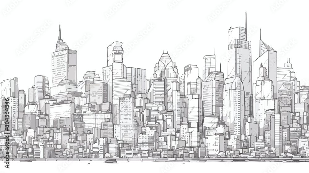 Line modern urban big city panorama. Outline stroke