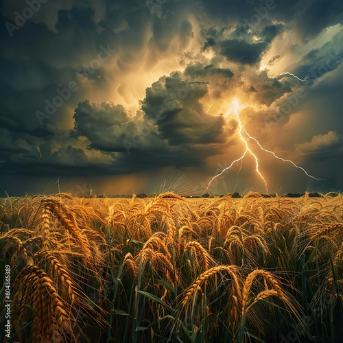 Ein Himmel mit Gewitter über einem Weizenfeld photo