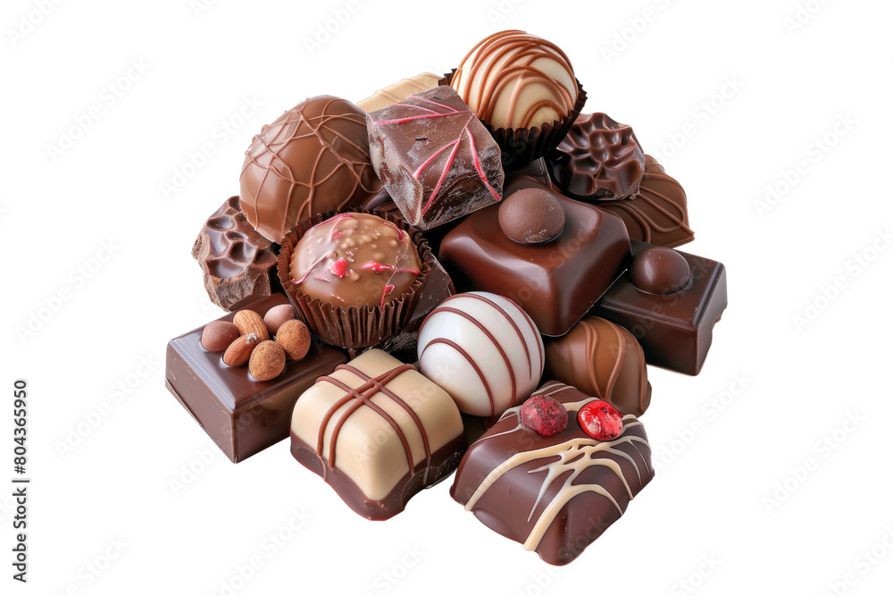 Chocolate candies pile in group isolated on transparent background Chocolate candies pile in group isolated on transparent background