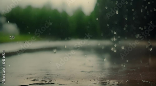 slow-motion rain falling on the street