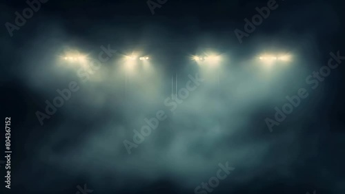 Dark foggy background with stadium lights shining through the smoke, banner design template for sports events