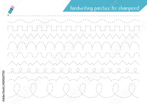 Dashes lines handwriting practise preschool worksheet for children and students