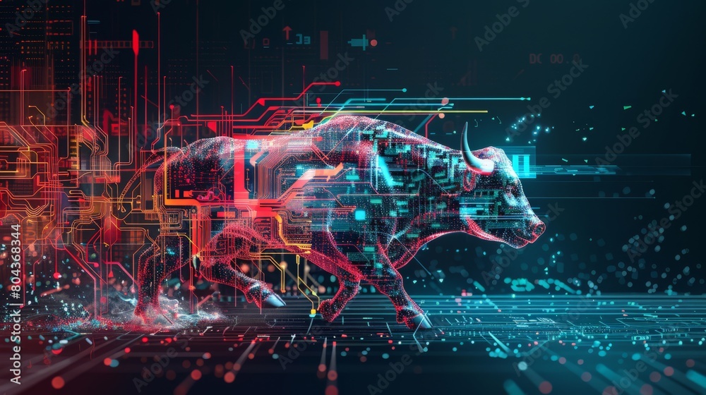 bull forex chart hologram style bullish trading trend concept, Trade and exchange market concept.