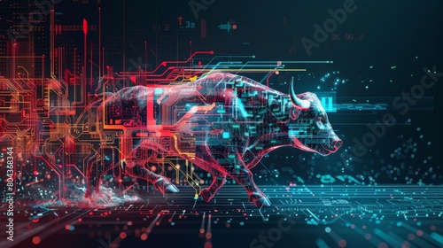 bull forex chart hologram style bullish trading trend concept, Trade and exchange market concept.