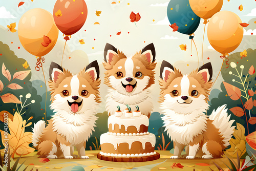 Fondo de pantalla de feliz cumpleaños con lindos perros. Feliz cumple. Felicidades en tu cumpleaños.