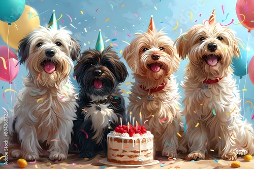 Fondo de pantalla de feliz cumpleaños con lindos perros. Feliz cumple. Felicidades en tu cumpleaños.