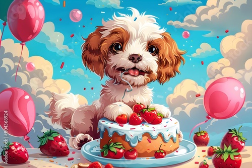 Fondo de pantalla de feliz cumpleaños con lindos perro. Feliz cumple. Felicidades en tu cumpleaños.