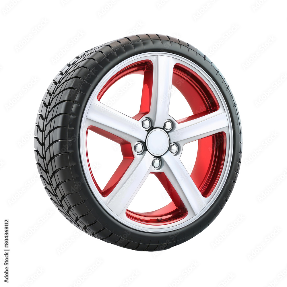 Car wheel icon 3D render isolated on white, transparent background PNG