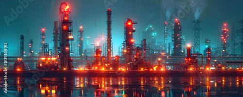 Futuristic Biofuel Refinery Aglow with Neon Lights and Advanced Technology in a Renewable Energy City Landscape