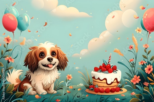 Fondo de pantalla de feliz cumpleaños con lindos perro. Feliz cumple. Felicidades en tu cumpleaños. © Milos