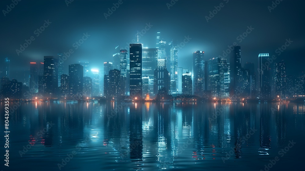 Thriving Metropolis Shining With Clean Energy Powered Lights at Night Showcasing Futuristic Urban Development and Sustainable Progress