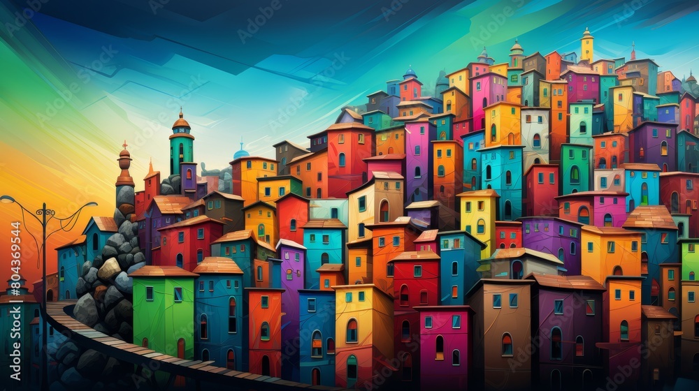 colorful cartoon town building. colorful cartoon town building.