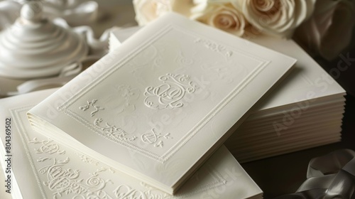 A set of embossed monogrammed note sheets exuding a timeless charm for personalized correspondence.