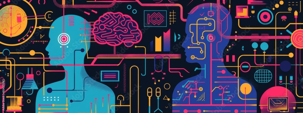 Vibrant illustrations showcasing the evolution of AI technology over the years. Vibrant illustrations showcasing the evolution of AI technology over the years.