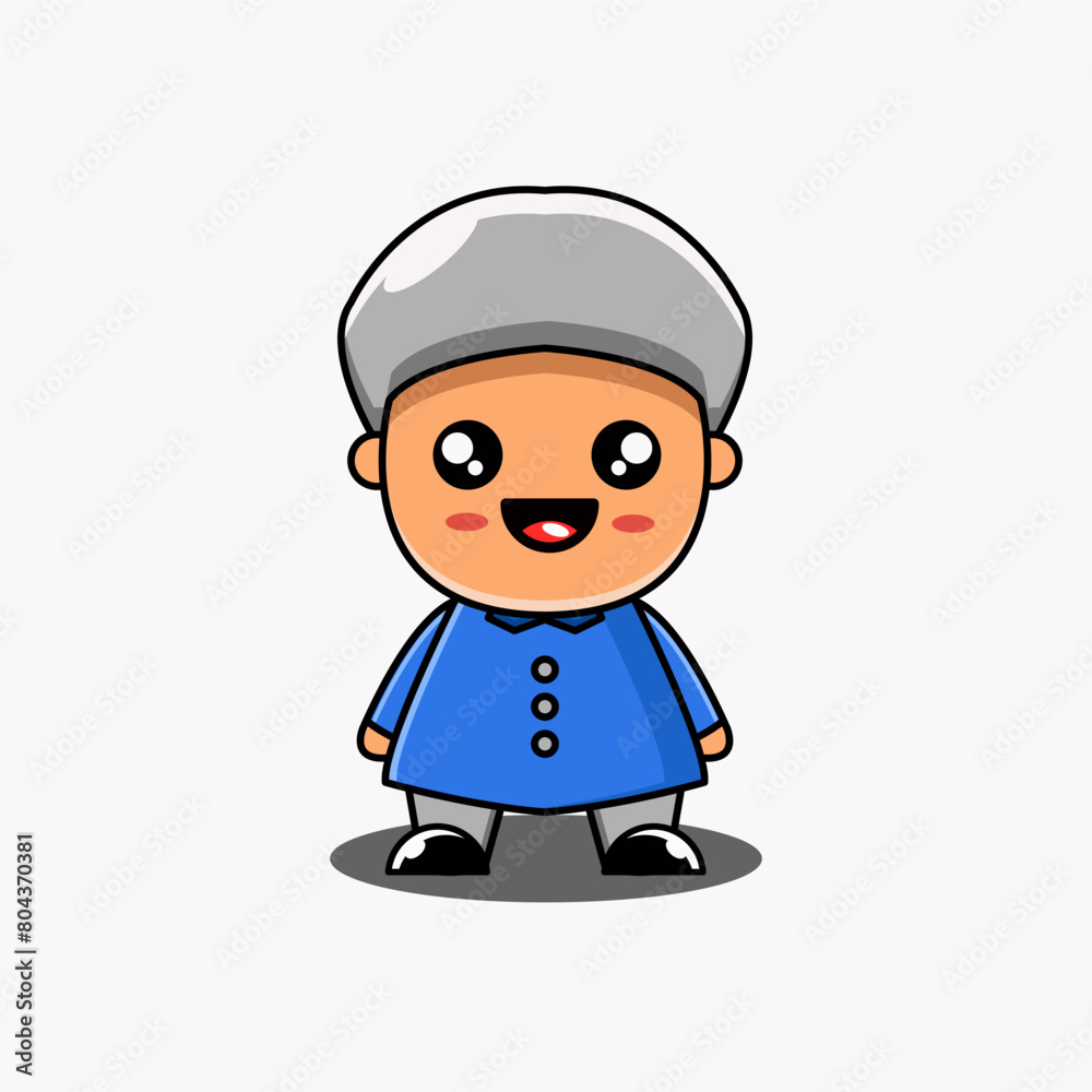 cute vector mascot design of Muslim boy wearing Islamic clothing