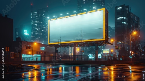 Blank white advertising billboard on a office building wall at night, mockup