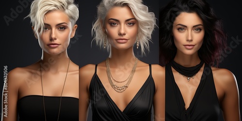 Three Portrait of a beautiful woman fashion concept