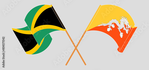 Crossed and waving flags of Jamaica and Bhutan