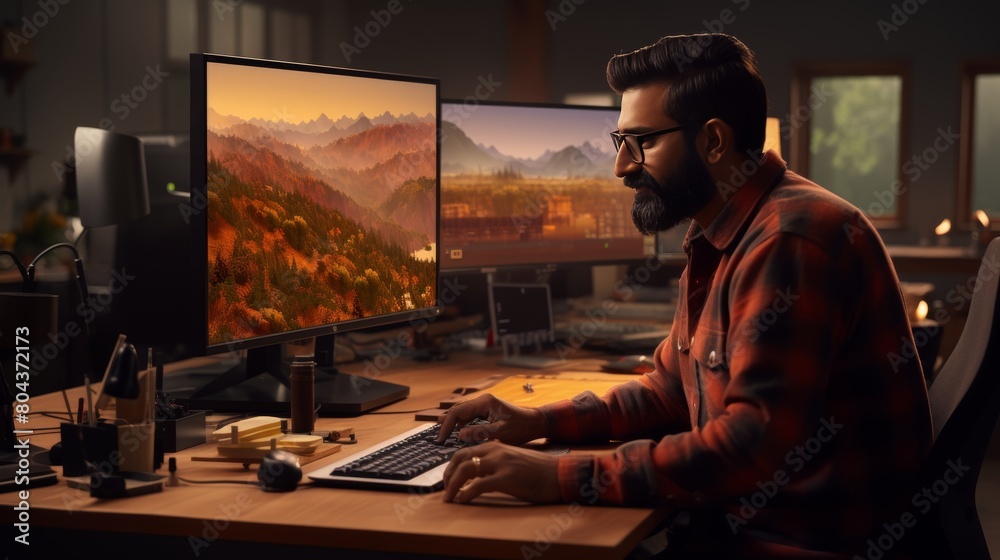 Indian game designer using 3d software to create characters in diverse ...