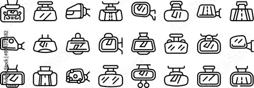 Rearview mirror icons set outline vector. Auto transport. Behind reflection