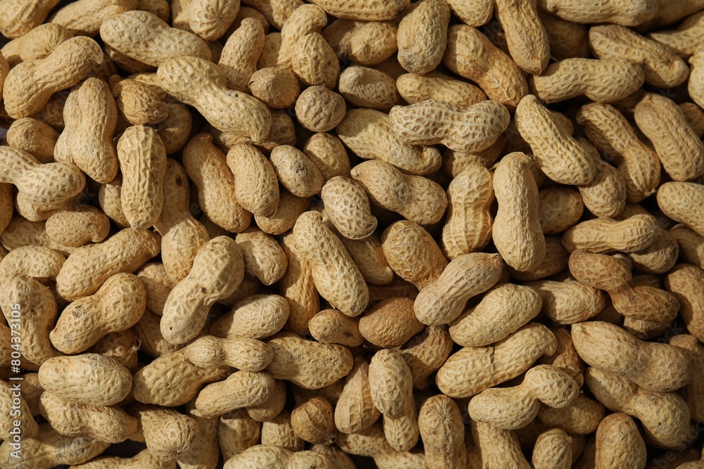 Many fresh unpeeled peanuts as background, top view Many fresh unpeeled peanuts as background, top view