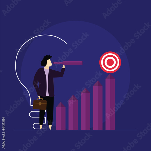 Modern business leadership concept, business growth arrow, Stock market at higher levels over time, Businessman walks the stairs up to be success, Business startup concept.