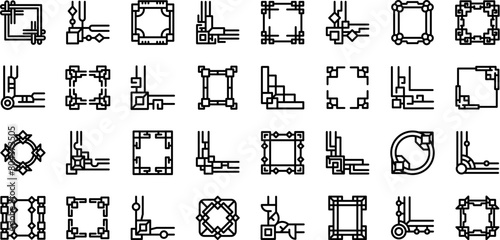 Chinese corner icons set outline vector. Asian divider. Ornamental lucky