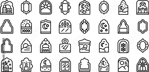 Shape islamic window icons set outline vector. Islam frame. Ramadan element