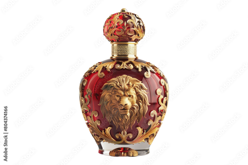 Perfume bottle engraved with lion isolated on transparent background Perfume bottle engraved with lion isolated on transparent background