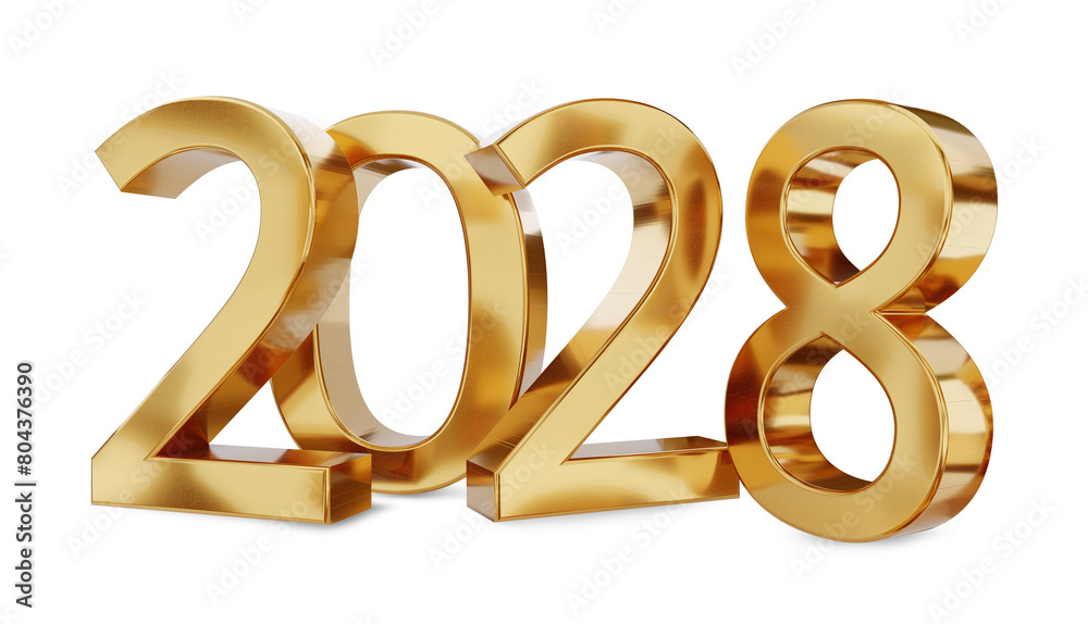 2028 golden symbol number 3d-illustration, metallic glossy isolated new years change 2028 golden symbol number 3d-illustration, metallic glossy isolated new years change