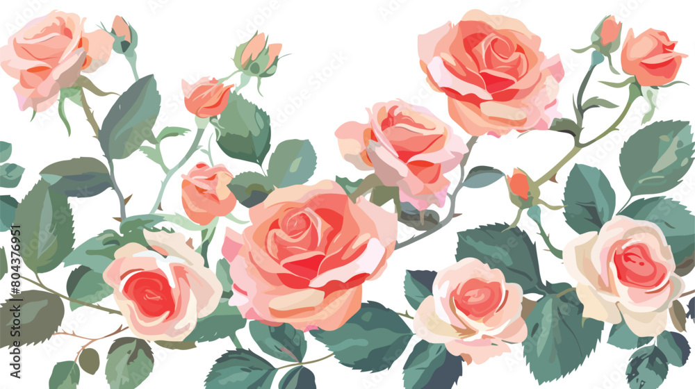 Bouquet of beautiful bush roses on white background Vector