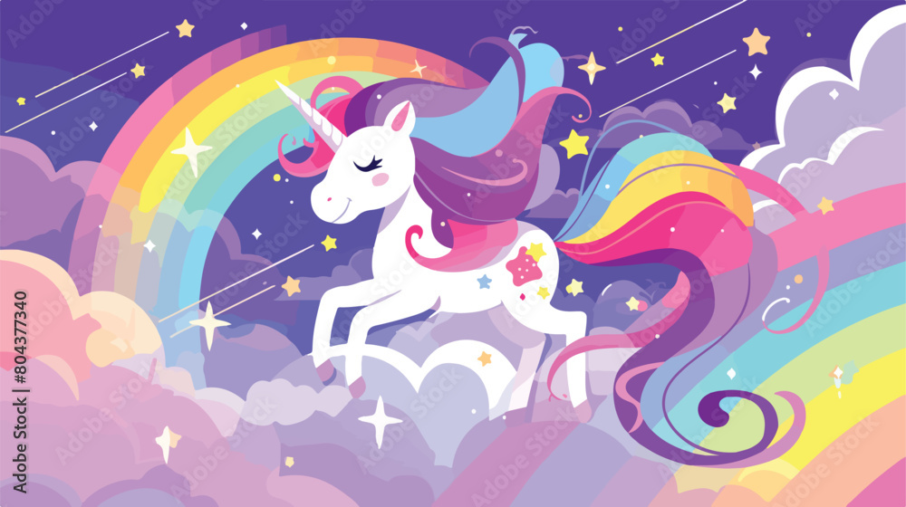 Magic cute unicorn stars on the clouds poster greet