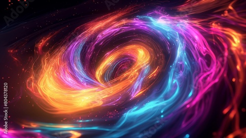 A swirling vortex of neon colors against a jet-black canvas, capturing the chaotic beauty of a cosmic nebula in motion, its hues blending into a mesmerizing abstract masterpiece. 32k,A swirling vortex