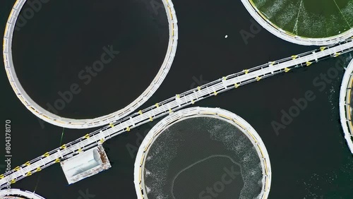 Snow-Clad Fish Breeding Sanctuaries: A Drone Winter Tale. Aerial drone shot
