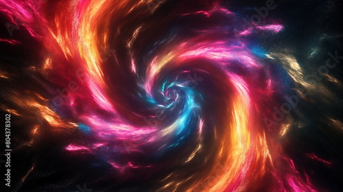 A swirling vortex of neon colors against a jet-black canvas, capturing the chaotic beauty of a cosmic nebula in motion, its hues blending into a mesmerizing abstract masterpiece. 32k, full ultra hd, h