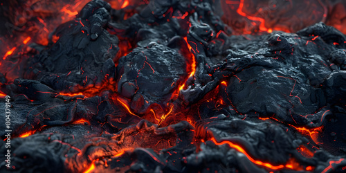 Fiery Black and Red Lava Volcano Background  Dynamic Black and Red Lava Flow Background  Intense Black and Red Volcanic Eruption Background - Ai Generated